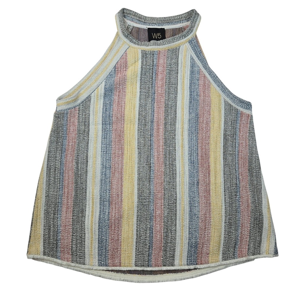 W5 by Anthropologie Fringe Trim Tank Multicolor Vertical Stripe Sleeveless LARGE
